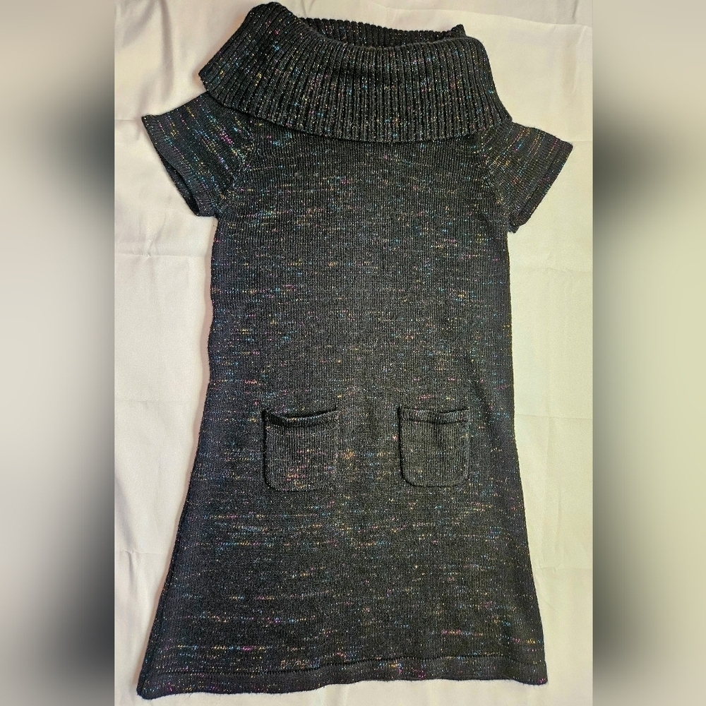 Faded Glory Girls Black Short Sleeve Cowl Neck Tunic Sweater Size Medium